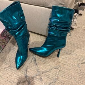 Jeffrey Campbell Teal Metallic Slouch Boots